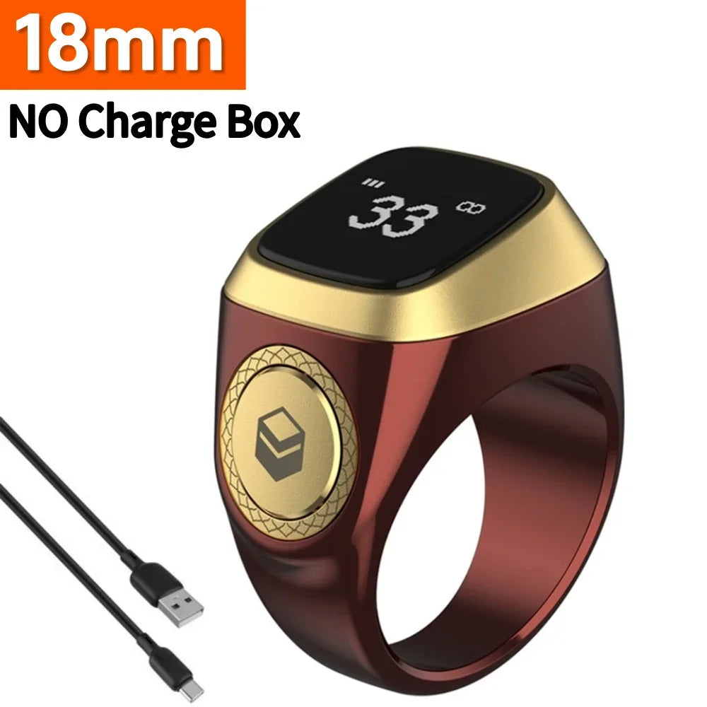 20mm Ring Tasbih Counter with Charging Box Counter Smart Ring Bluetooth-compatible 5.1 Vibration Reminder Zinc Alloy for Muslims