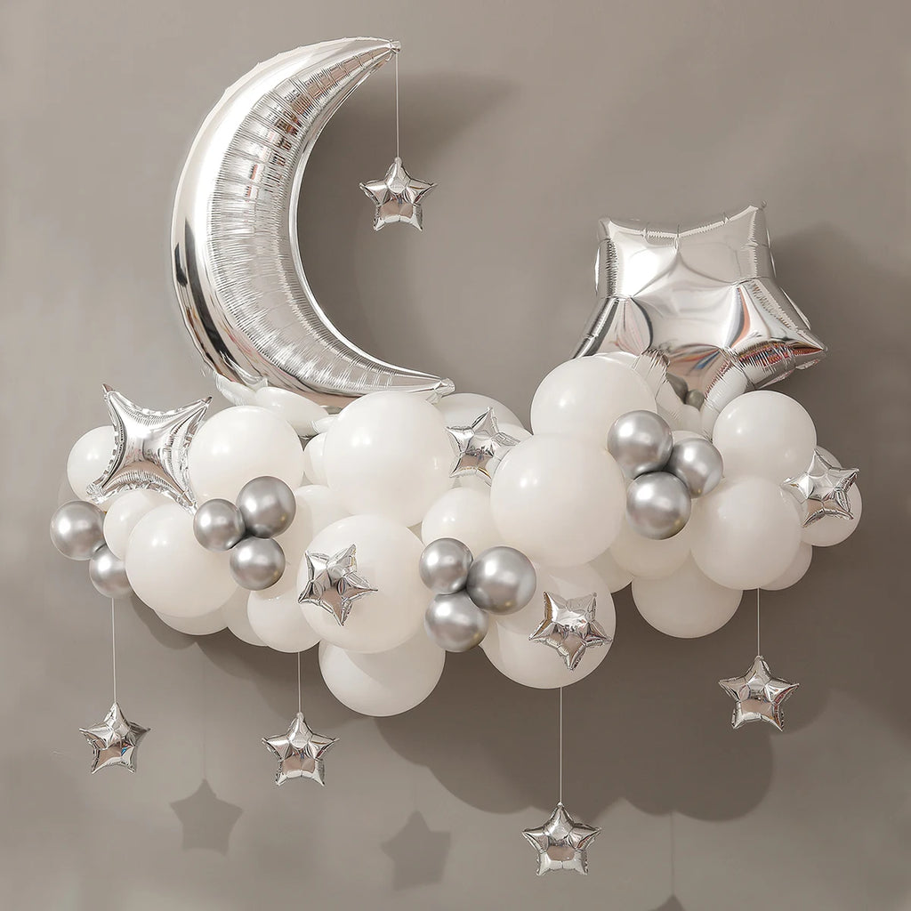 Moon, Stars, Clouds, Balloon Chain Party Decoration and Arrangement 1 set of 61 pieces