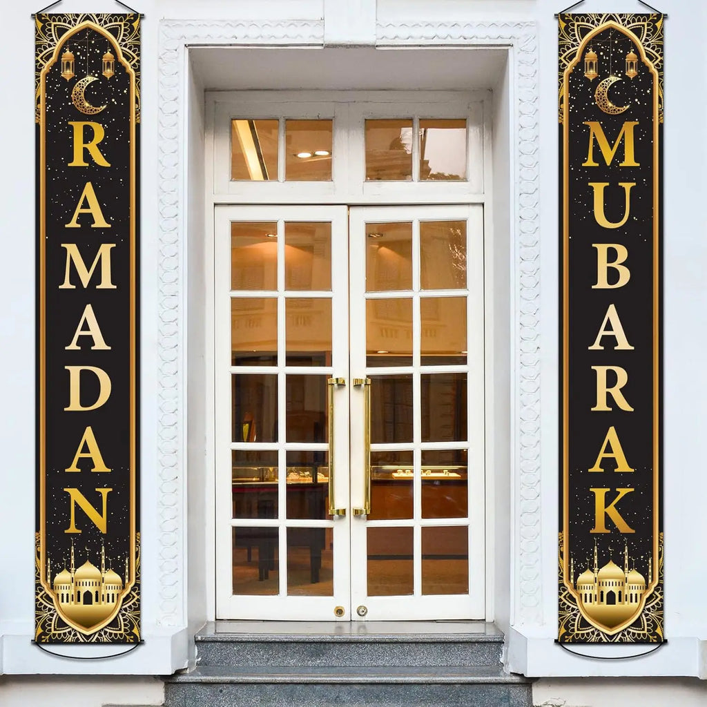 VIKAMA Ramadan Mubarak Banner Porch Hanging Background Set Indoor and Outdoor Party Decoration Supplies