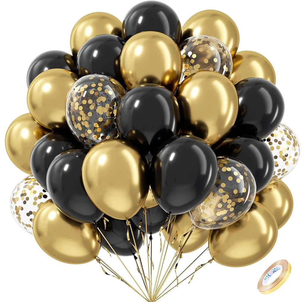 12inch Black Metallic Gold Latex Balloon Set Black Gold Confetti Balloon Graduation Globos Birthday Party Baby Shower Decoration