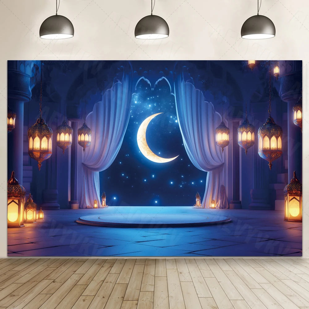 Ramadan Eid Mosque Photo Booth Backdrop Customizable Islamic Party Decoration Green Gold Banner Photography Studio Background