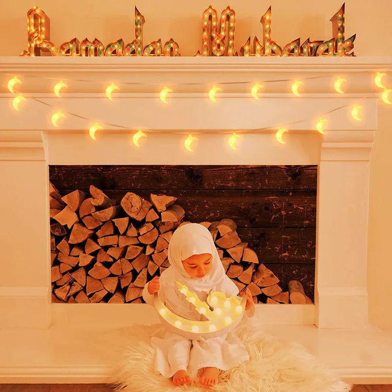 1.5M 10LED Moon Star Eid Mubarak String Light Ramadan Decorations for Home 2023 Ramadan Kareem Islamic Muslim Party Eid Al Adha