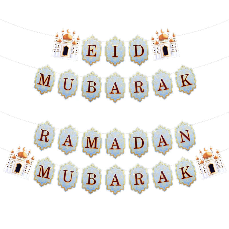 Ramadan Banner Flag 2025 Eid Mubarak Paper Garland Islamic Muslim Party Hanging Ornaments Ramadan Kareem Decorations for Home