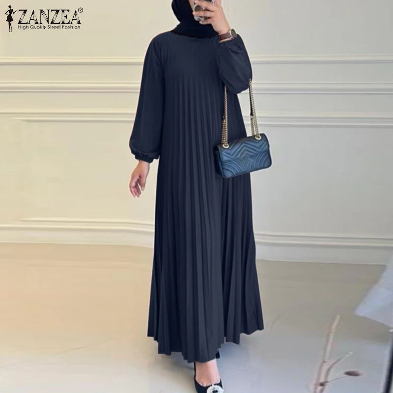 2025 ZANZEA Islamic Hijab Women Abaya Robe – Elegant O-Neck A-Line Dress