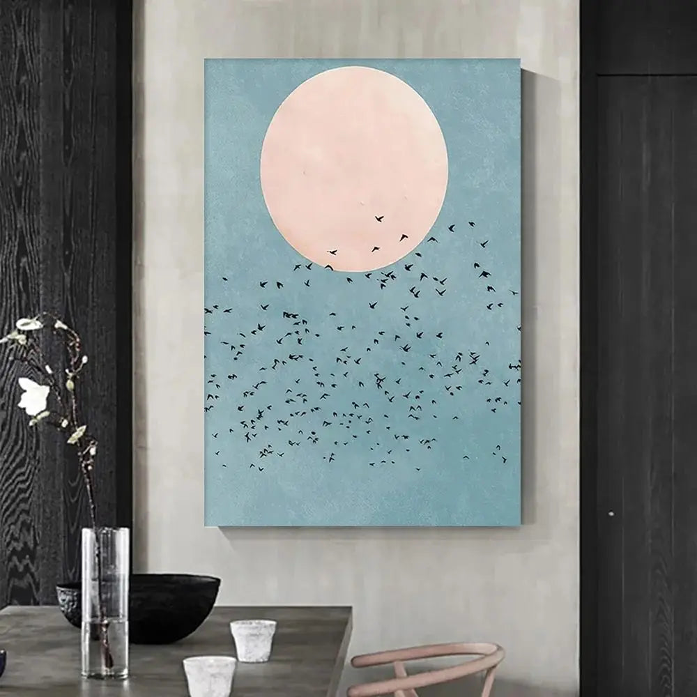 Abstract Moon Flying Birds, HD Canvas Printed Poster, Home Living Room Bedroom Decorative Painting