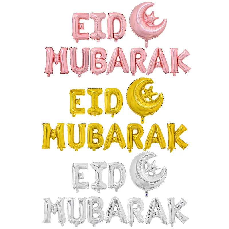 1Set Eid Mubarak Letter Foil Balloons Ramadan Kareem Decorations Star Moon Helium Globos 2024 Muslim Islamic Party Supplies Gift