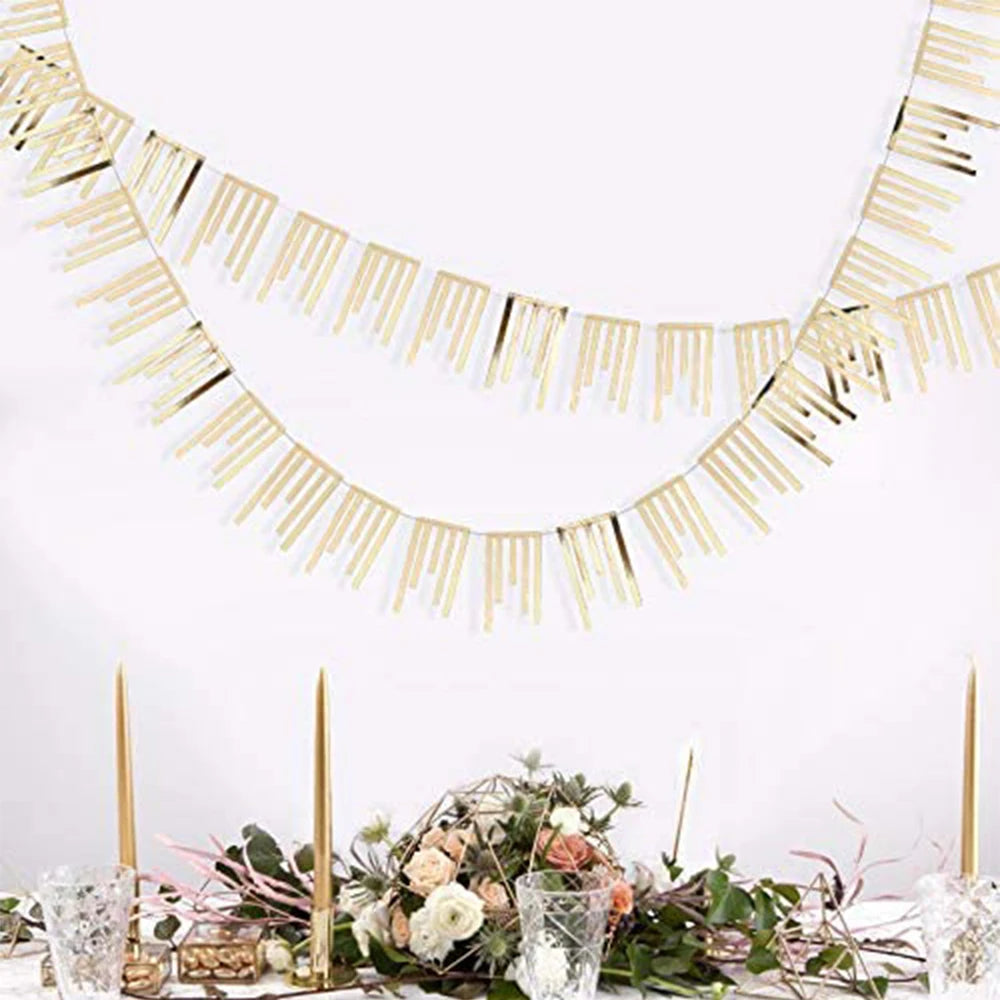 Champagne Gold Party Decorations Star Dots Garlands  Hanging Paper Heart Streamer Banner Wedding Valentine Day Party Flag Decor