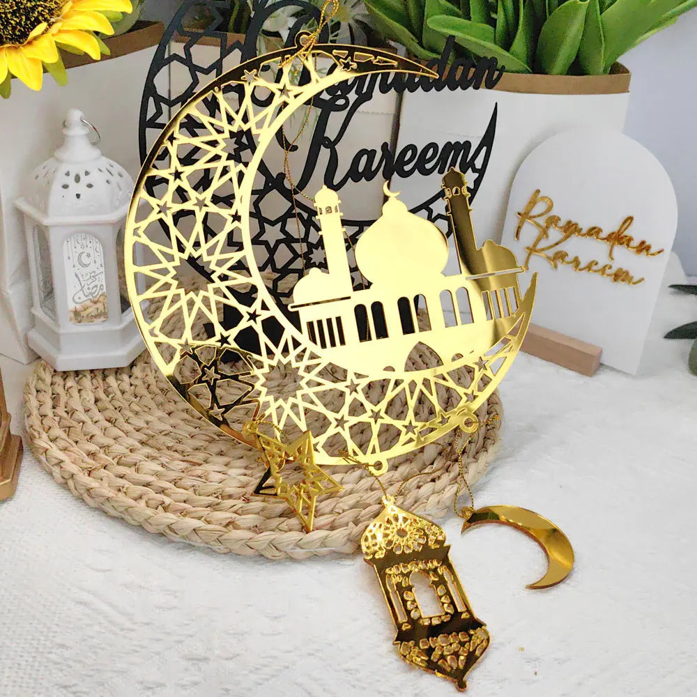 1PC Acrylic Ramadan Kareem Moon Star Wall Pendant Eid Mubarak Ornaments for Home Eid Al Fitr Muslim Islamic Holiday Party Decor
