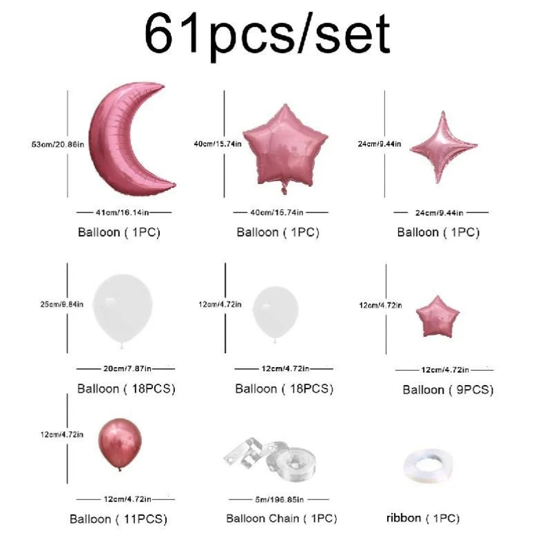 61Pcs Moon Star Balloon Set for Muslim EID Mubarak Festival Home DIY Decoration Ramadan Kareem Kids Birthday Party Ballon Globos