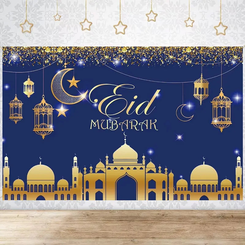Happy EID Ramadan Festivals Mosque Moon Lantern Mubarak Poster Party Decoration Banner Photo Background Photography Prop Supply