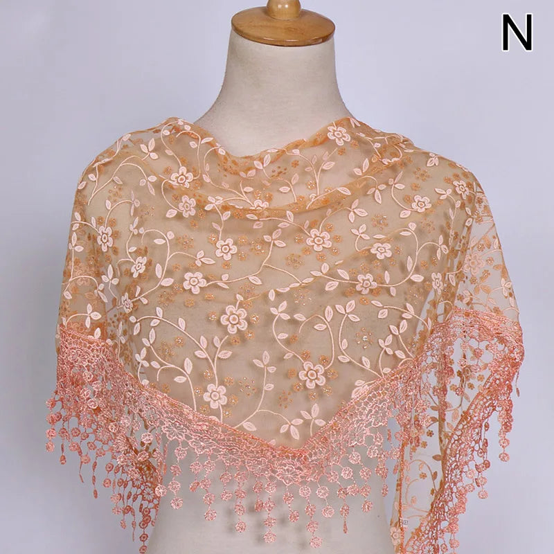 Women Lace Scarf for Church Tassel Triangle Scarf Sheer Floral Scarves Church Prayer Shawl Spanish Mantilla Lace Bufanda Mujer