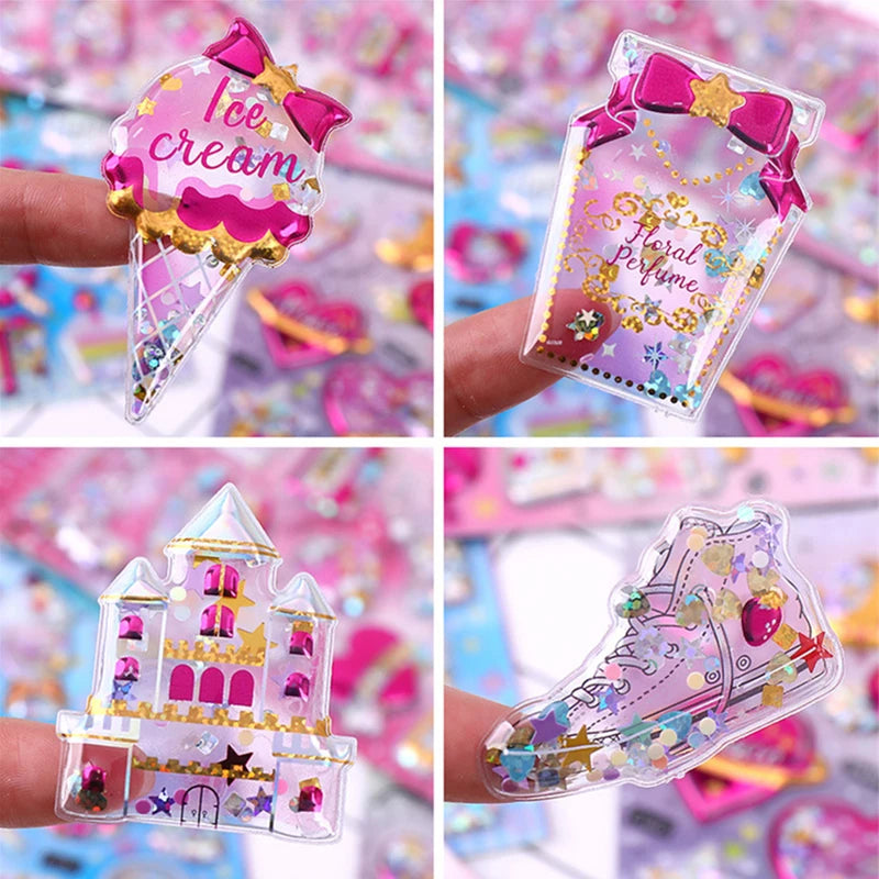 1PC 3D Glitter Shining Stickers Self-Adhesive Bling Craft Shaking Puffy Foil Sticker for Decorative Scrapbooking Girls DIY Toy