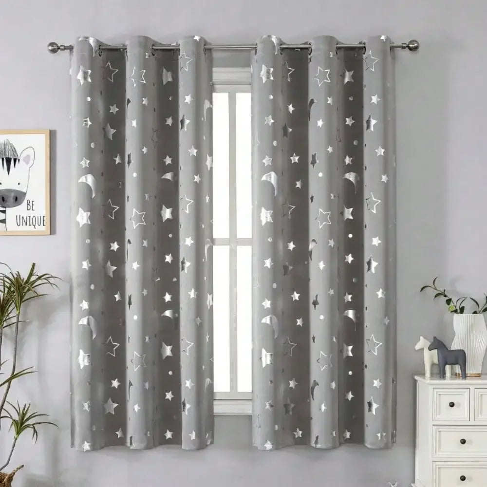 1pc Silver Pressed Star Moon Pattern Blackout Curtain, Window Curtains for Living Room, Bedroom, Kitchen, Home Decor