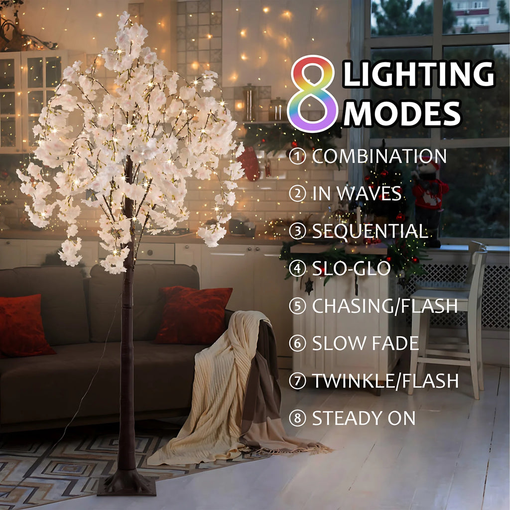 Cherry Blossom Tree Light, 6ft Lighted Trees for Decoration Inside, 450 LED Lights Cherry Blossom Tree Artificial Warm Light
