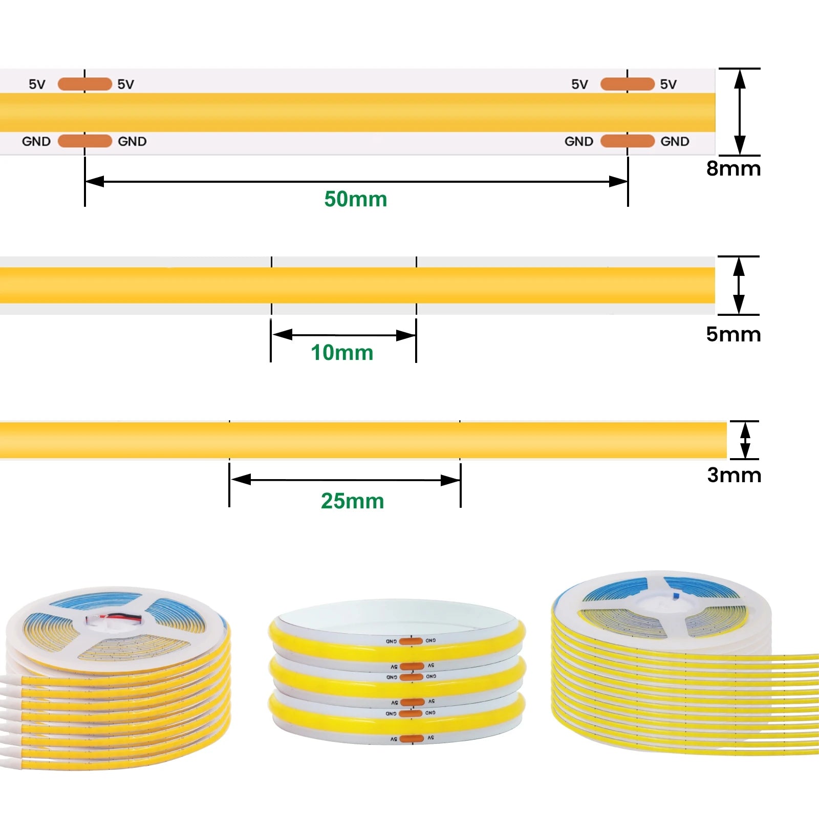 AA Battery Box 5V COB LED Strip 3MM 5MM 8MM 320LEDs/M High Density Flexible RA90 3000K 4000K 6000K FOB Tape Rope Night Lights