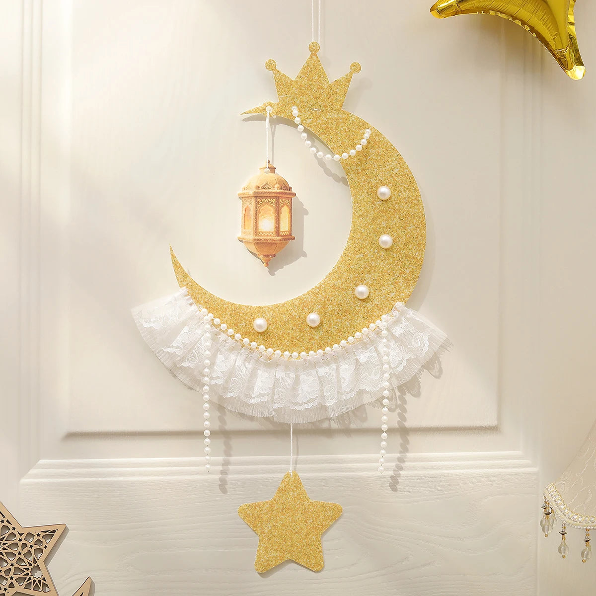 Eid Mubarak; Ramadan Moon and Star Party Background Wall Decor Hanging for Door Banner