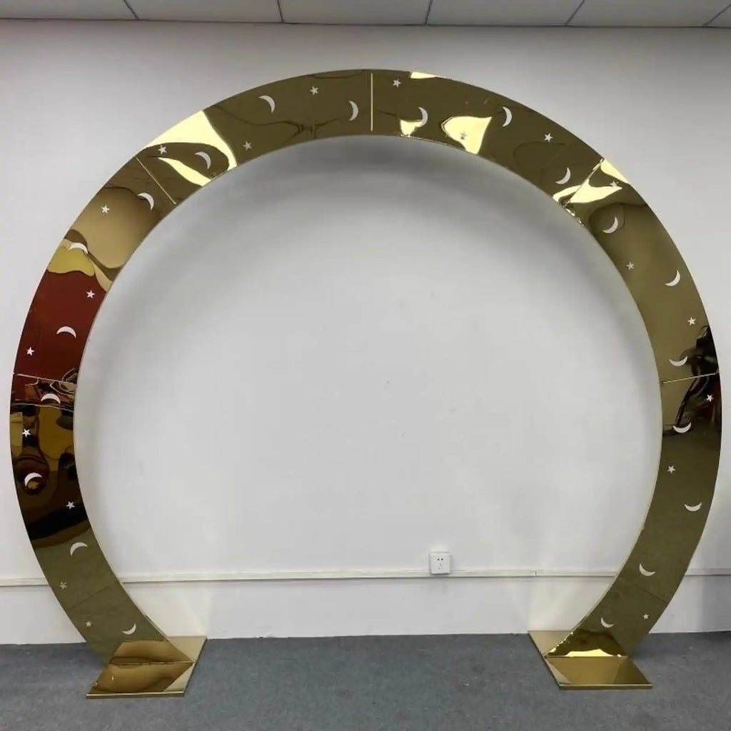 1pcs f30 83in Golden Stainless Steel Crescent Half Moon Wedding Arch Party Stage Backdrop Flower Stand Background Arch ivy332