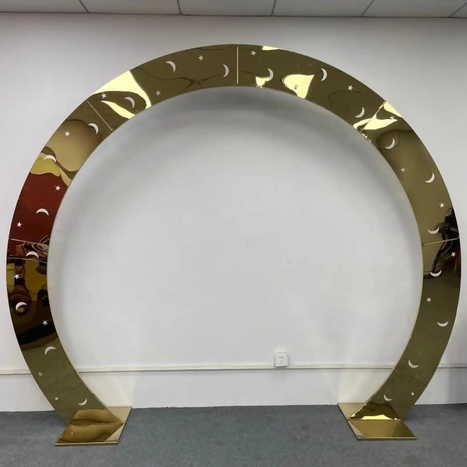1pcs f30 83in Golden Stainless Steel Crescent Half Moon Wedding Arch Party Stage Backdrop Flower Stand Ballon Arch hh332