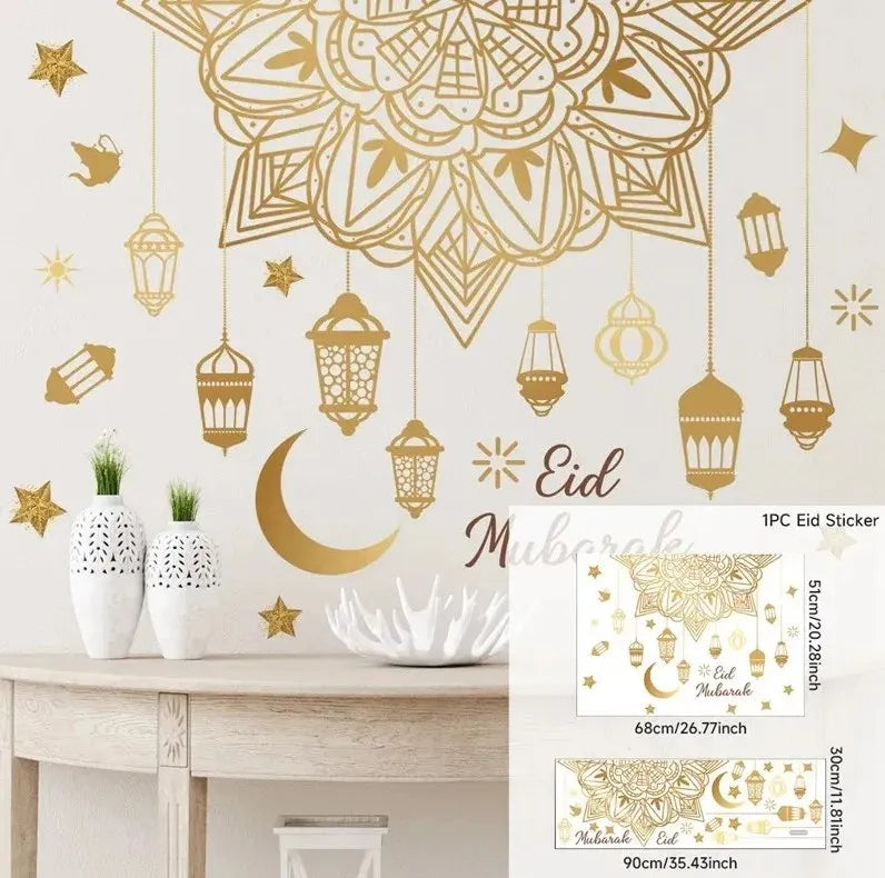 Eid Mubarak Window Stickers Kareem Ramadan Decoration 2025 For Home Islamic Muslim Party Decor Mubarak Ramadan Wall Sticker Gift