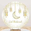Eid al Fitr Mubarak Round Backdrop Cover Arab Ramadan Karim Golden Moon Star Cloud Lantern Party Decor Banner Photo Stall Props