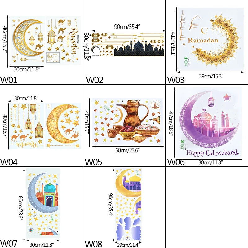 Eid Mubarak Window Sticker 2025 Ramadan Kareem Wall Sticker Muslim Islamic Festival Party Decoration Supplie Electrostatic Decal