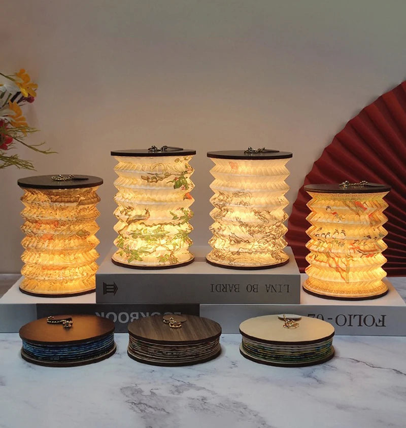 Lantern Night Light USB Portable Foldable Book Lamp Creative Gift For Bedroom Study Room Japanese-Style Decor LED Table Light
