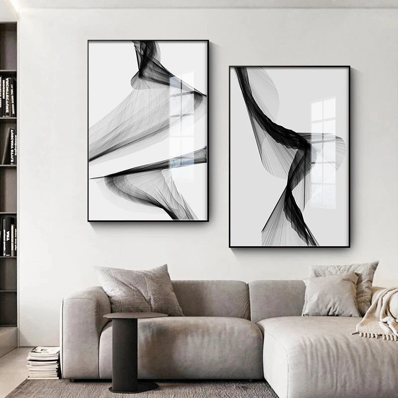 Modern Nordic Black and White Abstract Line Art Canvas Painting Wall Art Poster Living Room Picture Home Decoration Frameless
