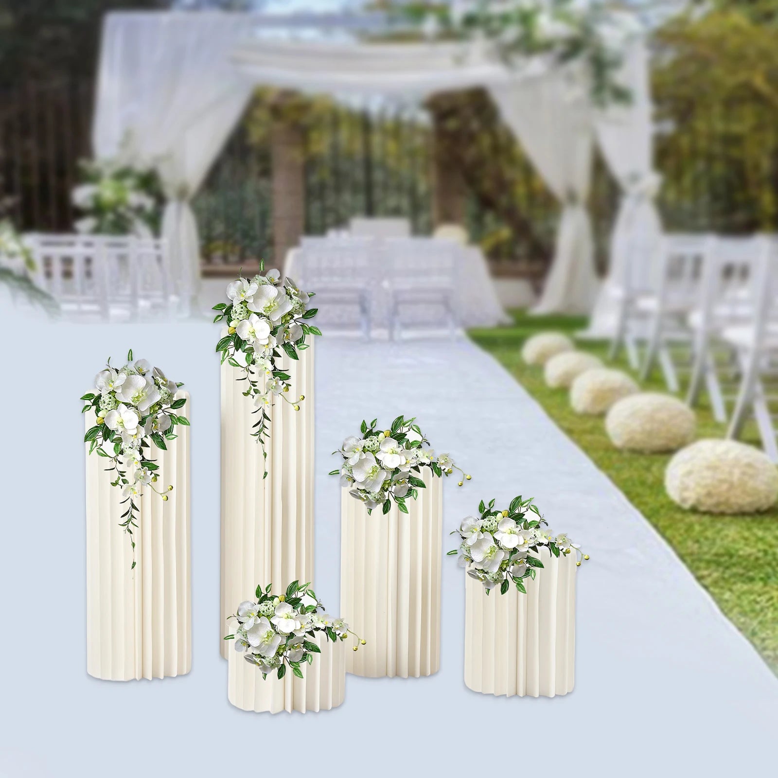 5PCS Wedding Party Flower Stand Cylinder Foldable Cardboard Centerpiece Dessert Table Columns Display Stand 20cm-100cm