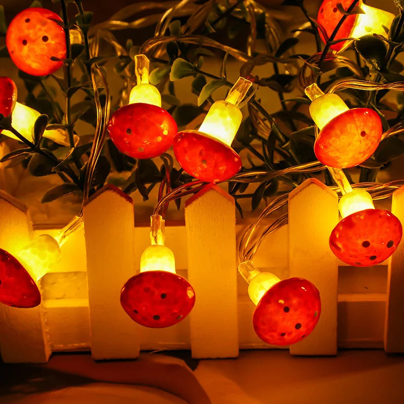 2025 Holiday Mushroom Led String Lights Indoor Room Decoration Battery Navidad Lights Party USB Warm Light Lovely 411