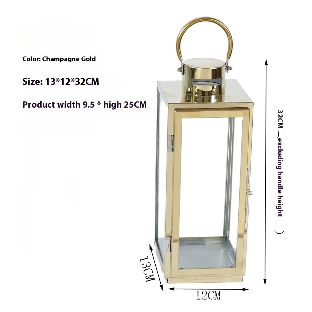 Stainless Steel Lantern Candlestick Eid Mubarak LED Wind Lamp Decor for Ramadan Kareem Aid Eid al-Fitr Home Wind Lantern Decor