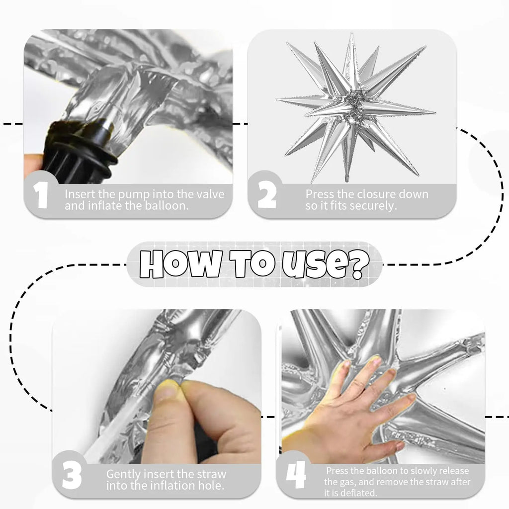 6pcs 22 inch 4D Big Round Exploding Star Foil Balloons Anniversary Birthday Wedding Theme Party Decoration Balloons