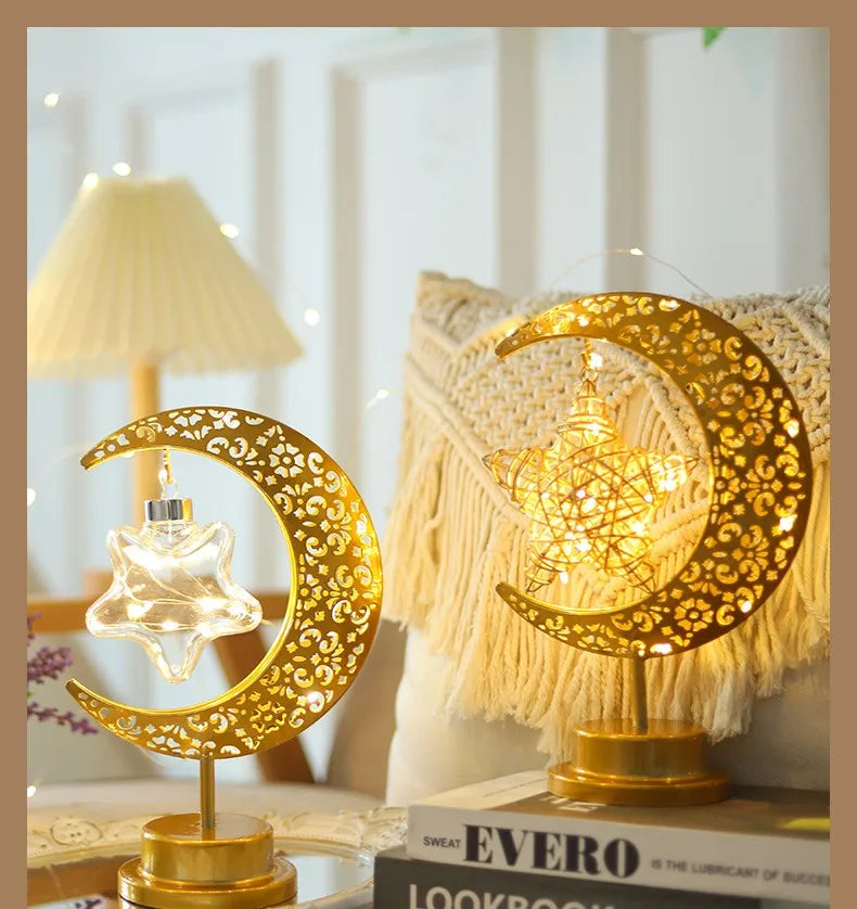 Ramadan Moon Led Light 2026 Eid Mubarak Decoration Metal Lamp for Home Room Ramadan Kareem Islamic Muslim Eid Al Adha Party Gift