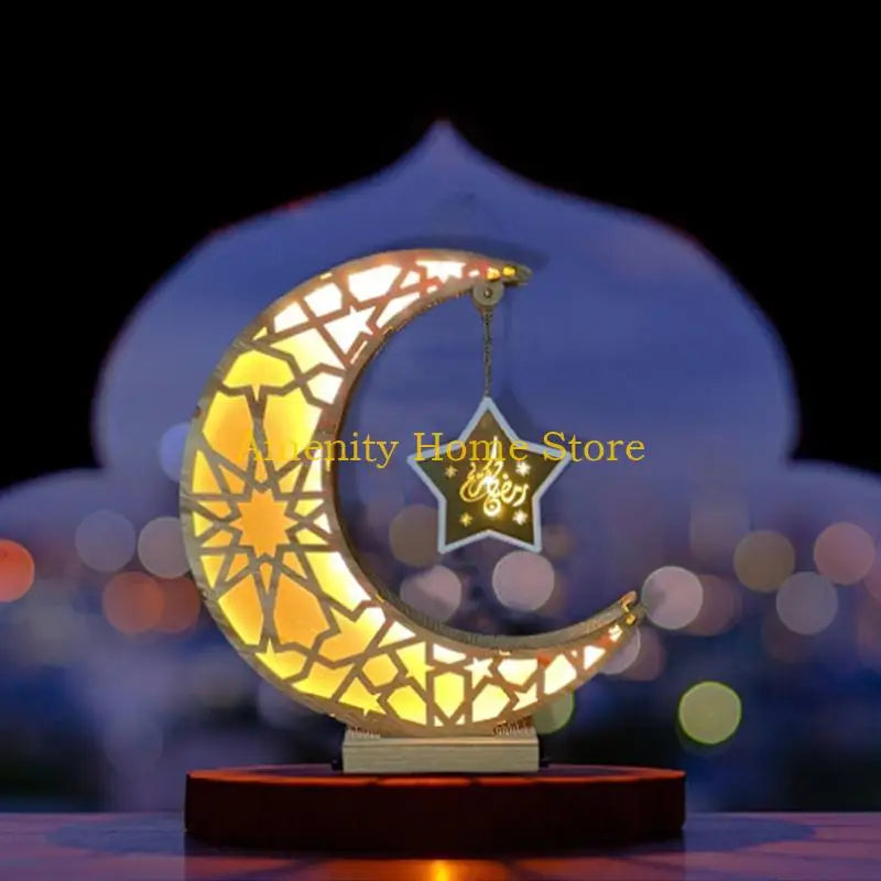 F26C Ramadan Eid Night Light Moon Lamp Decorative Lantern Islamic Muslim Festival Decoration Eid Party Supplies Muslim Gifts