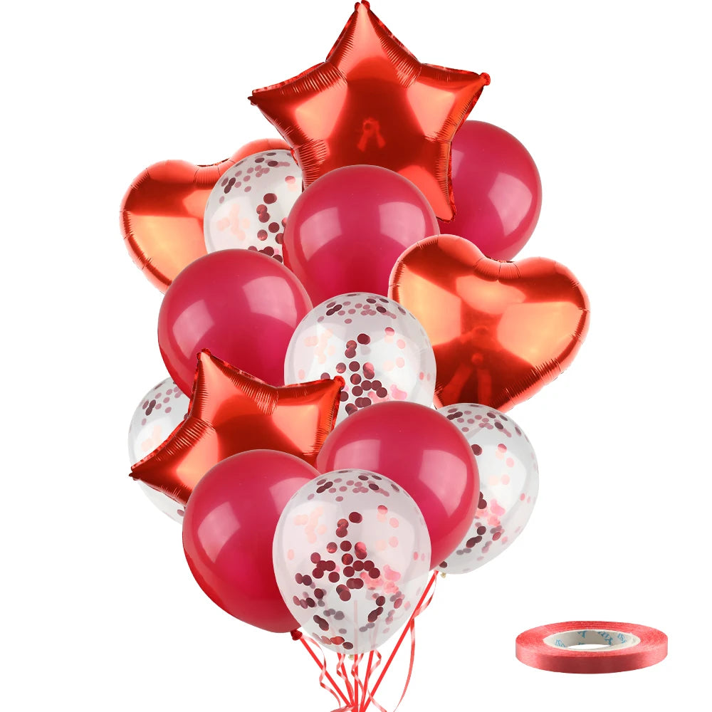 Heart Star Balloon Metallic Balloons 14pcs Gold Red Blue Pink Confetti Baloon Set For Happy Birthday Baby Shower Wedding Globos