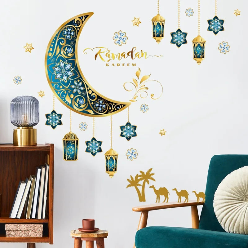 Eid Mubarak Wall Stickers Kareem Ramadan Decoration 2024 For Home Islamic Muslim Party Decor Mubarak Ramadan Window Sticker Gift