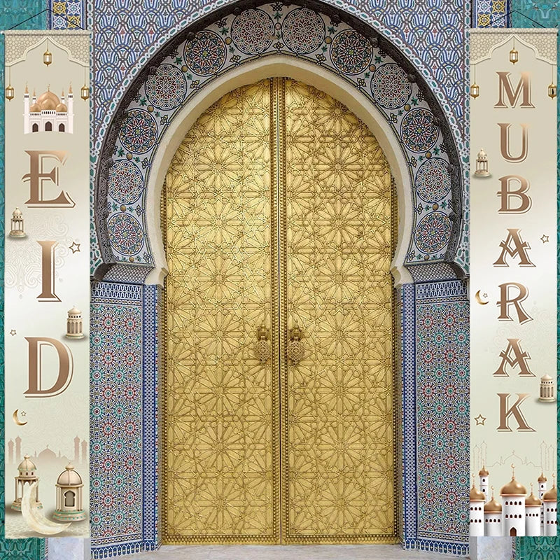 Ramadan Hanging Banner  Eid Mubarak Wall Door Decoration Crescent Moon Ornament Photo Props Islamic Muslims Party Decor