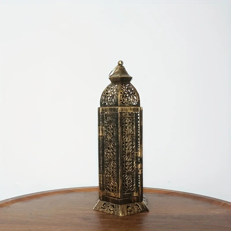 1PC Metal Retro Moroccan Lantern Candelabra, Candle Holder, Iron Candelabra, Hurricane Lamp Candelabra Decoration, Suitable for