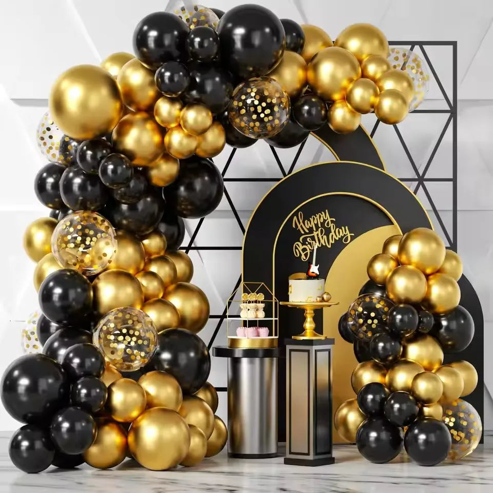107pcs Black Gold balloon Latex Set Graduation Season Retirement Wedding Birthday Gender Reveal Party Supplies Decoration