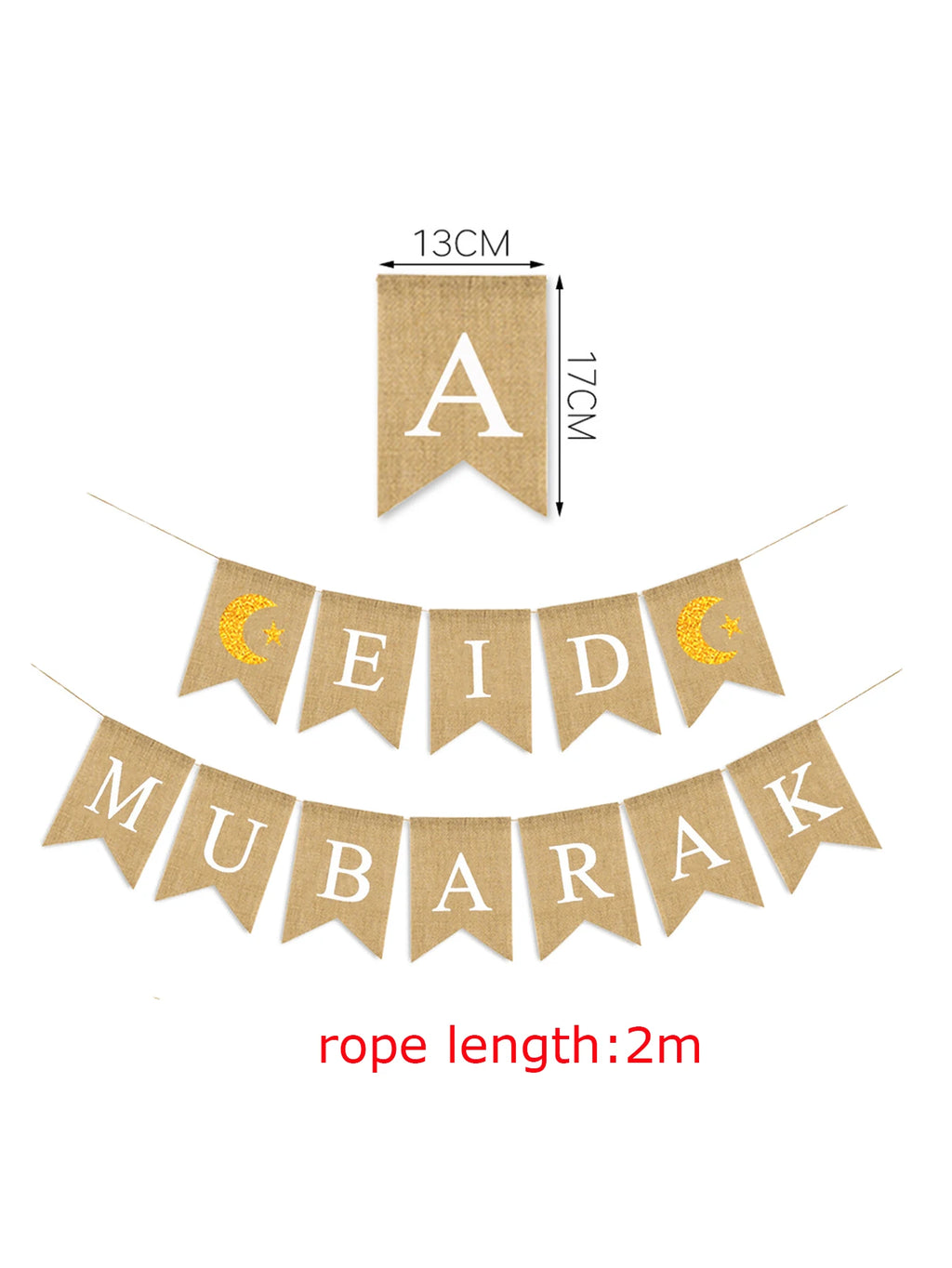 1set linen Eid Mubarak Banner Ramadan Kareem Banners Eid al-Fitr Decorations Star Moon Eid Mubarak Decorations Banners