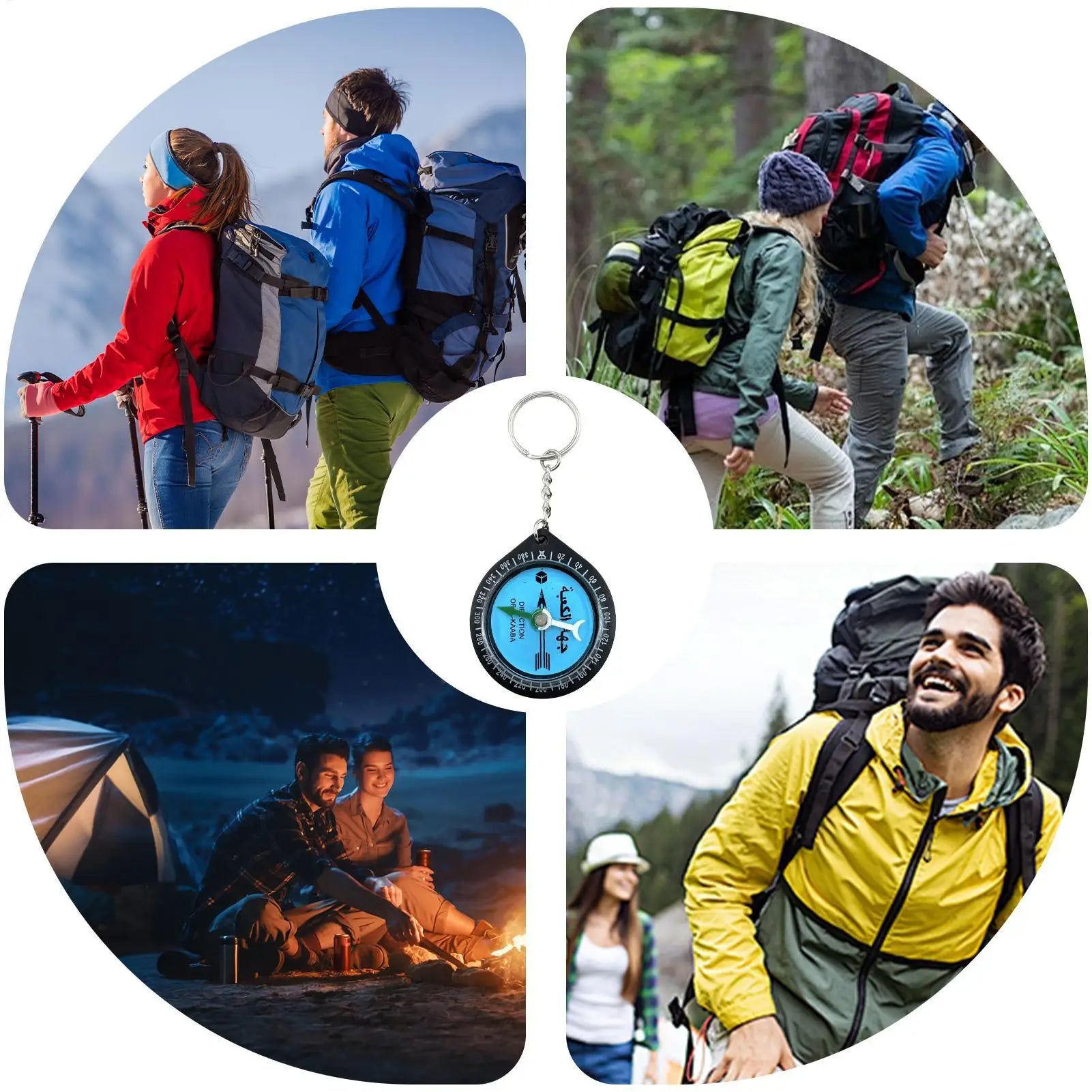 Multi-Functional Travel Compass Keychain with Qibla Direction for Prayer, Outdoor Adventure Tool for Mountaineering Backpacking