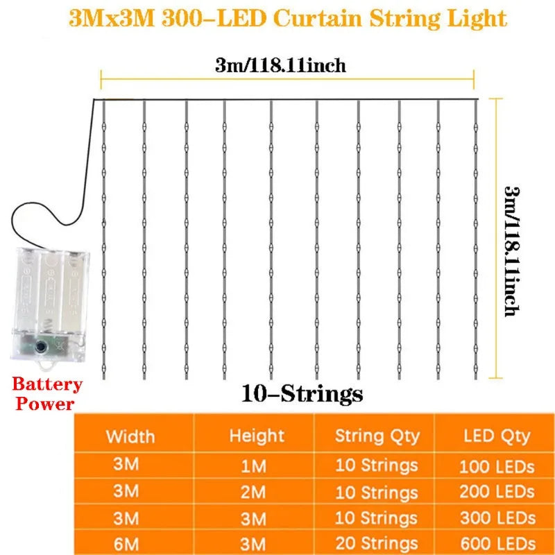 LED Curtain Fairy Light String Battery Power Outdoor Bedroom Decoration Ramadan Home Decoration 2026 Valentine's Day Eid Mubarak