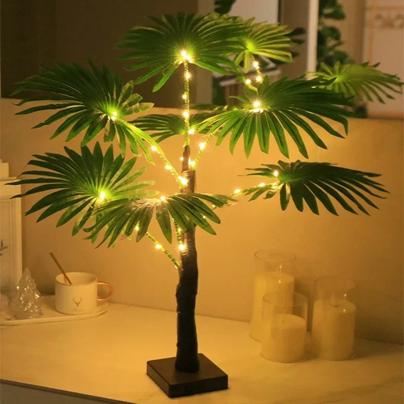 55CM Creative LED Table Lamp Palm Tree USB Artificial Plant Decor Desk Lights Home Bedroom Bedsides Night Lamp Decoration Lamp