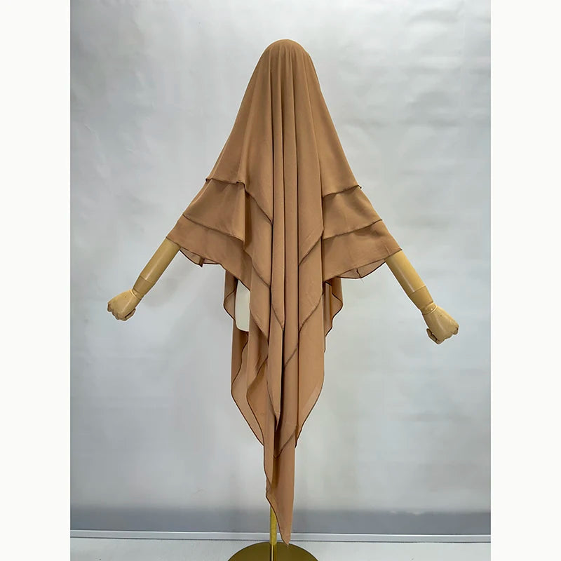 Three Layer Chiffon Khimar With Niqab Strings High Quality EID Ramadan Muslim Women Islamic Clothing Wholesale Prayer Long Hijab