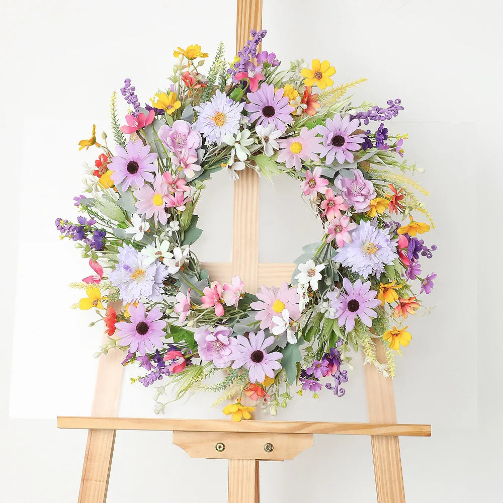 YeeNanee Vibrant Wild Flowers Spring Wreaths for Front Door Artificial Daisy Tulip Lambs Ear Summer Wreath Home Wall Decoration