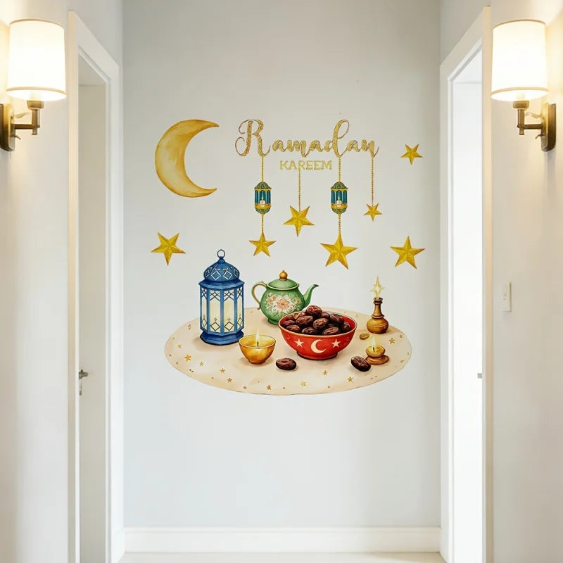 1Pc Eid Mubarak Window Stickers 2026 Ramadan Kareem Decorations for Home Islam Muslim Party Supplies Eid Window Decals