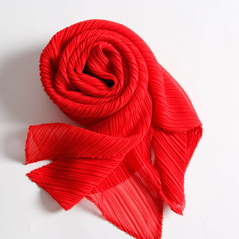 Miyake Pleated Scarf Wide Long Silk 2025 Cape Women Windscreen Shawl Shoulder Designer Korean Scarf Hijabs For Woman