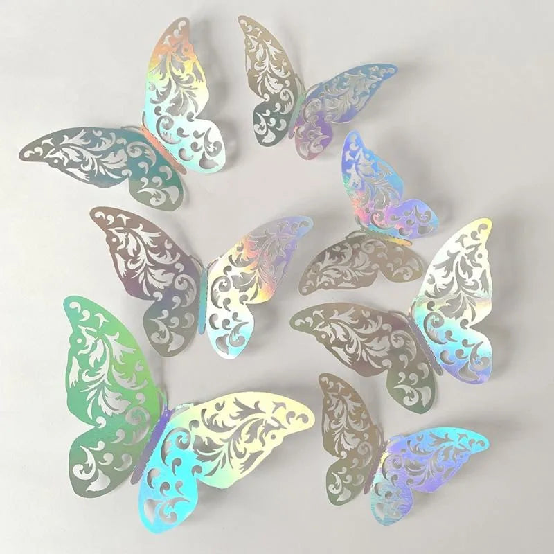 12/24/48Pcs 8cm 3D Butterfly Wall Stickers Gold Butterfly Decorations for Butterfly Birthday Party Cake Room Window Garden Decor