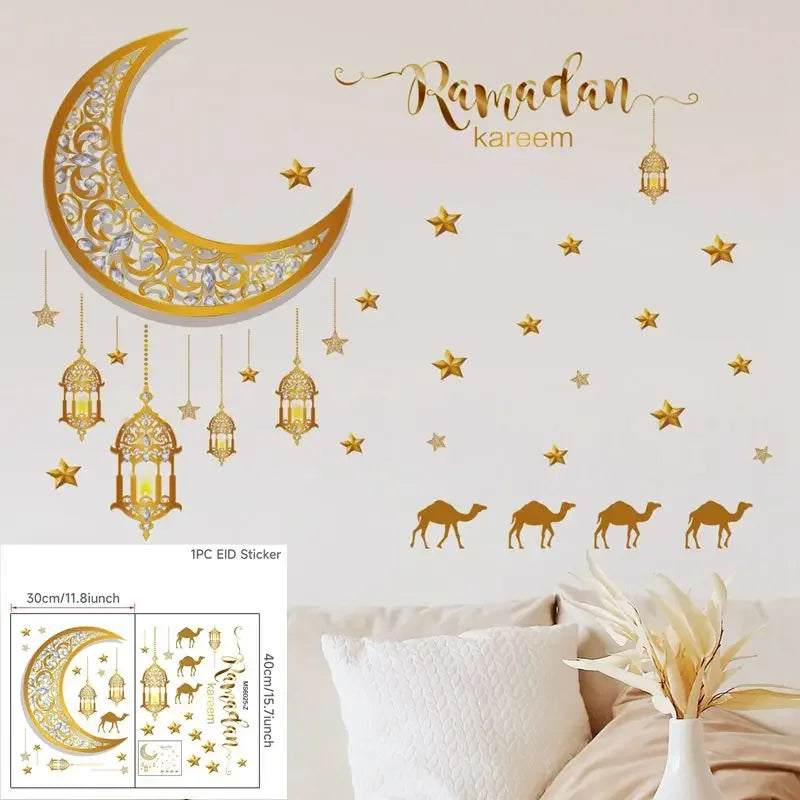 Eid Mubarak Window Sticker 2025 Kareem Ramadan Decor for Home Ramadan Mubarak Wall Sticker Islamic Muslim Wall Decals Decor