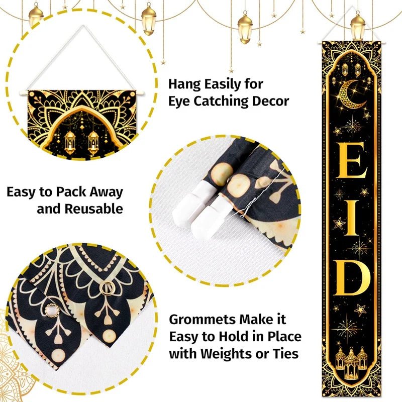 Eid Mubarak Door Banner Ramadan Decoration 2026 for Home Mubarak Ramadan Kareem Islamic Muslim Party Decor Eid Al Adha Gifts