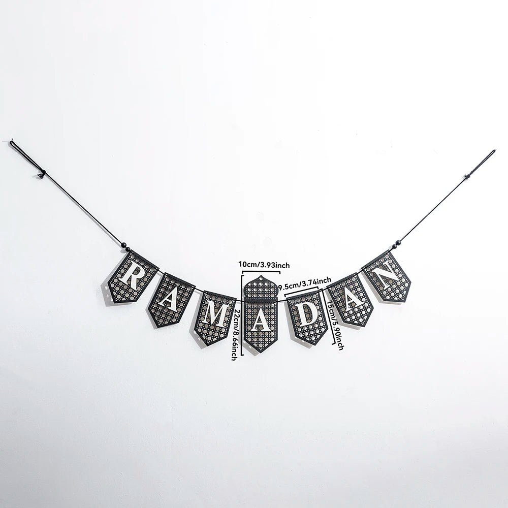 Ramadan Mubarak Banner Hollow Lantern Hanging Garland for Islamic Muslim Eid Festival Home Party Ornament Wall Decor Supplies